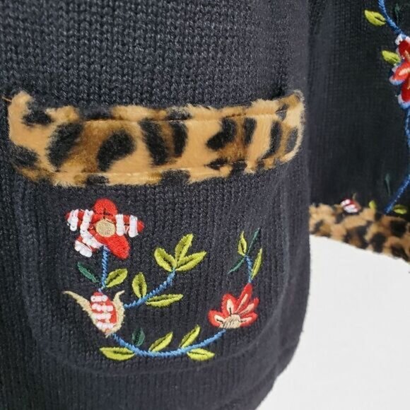 Storybook knit embroidered leopard trim cardigan - Picture 8 of 8